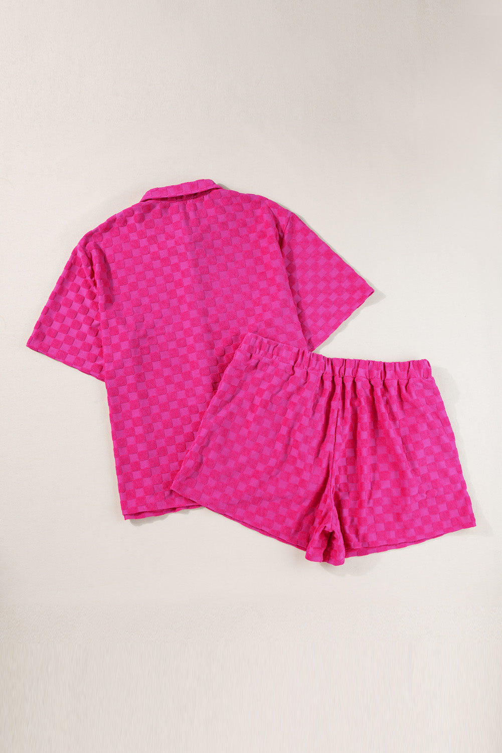 Chic peach blossom plus size checkered knit short set