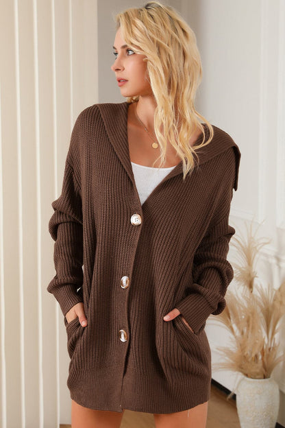 V-Neck Button Down Dropped Shoulder Cardigan.