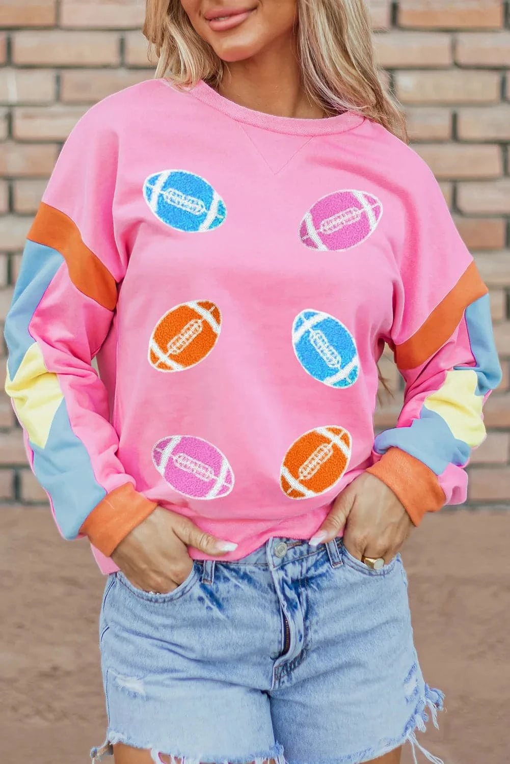 Stylish Contrast Long Sleeve Football Sweatshirt