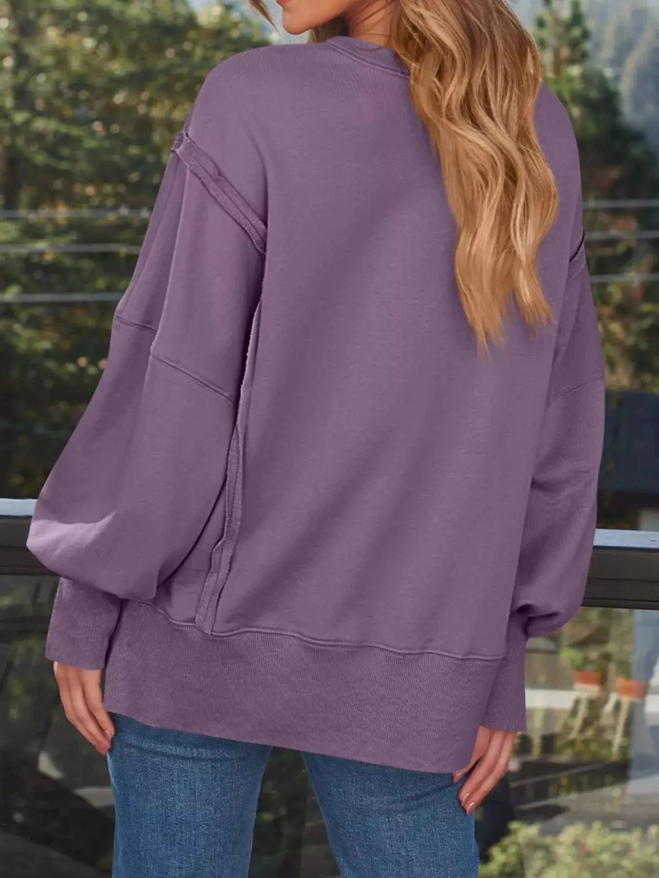 Side Slit Long Sleeve Oversized Sweatshirt Simply Love