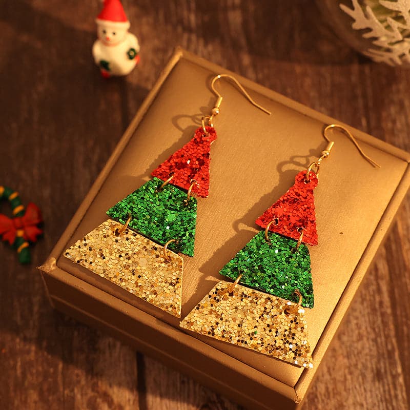 Sparkling PU leather sequin dangle earrings