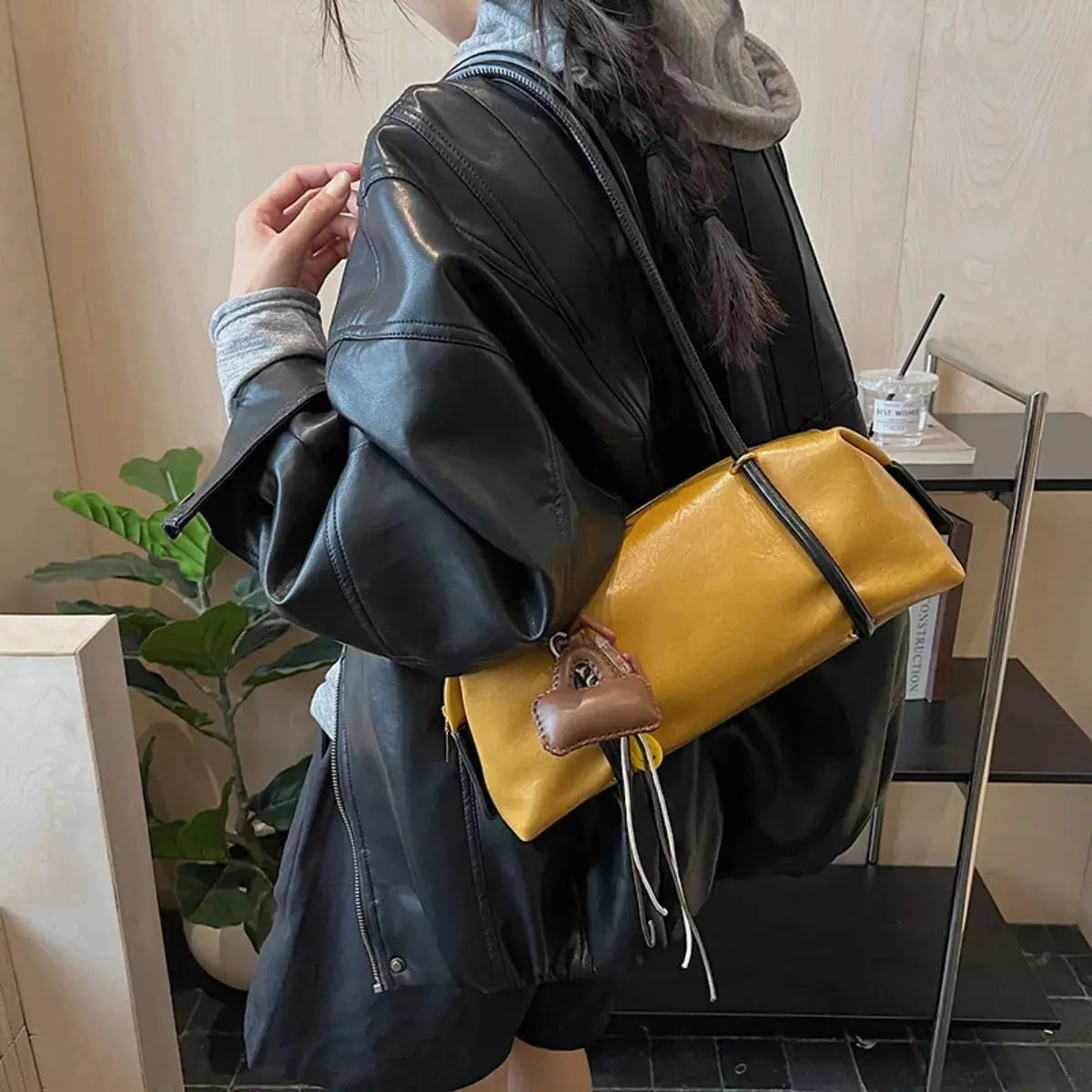 Leather Shoulder Bag with Charm Simply Love