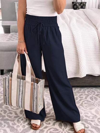 Full Size Drawstring High Waist Wide Leg Pants.