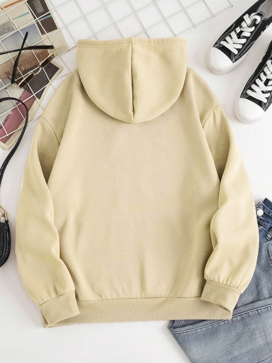 Drawstring Dropped Shoulder Hoodie.