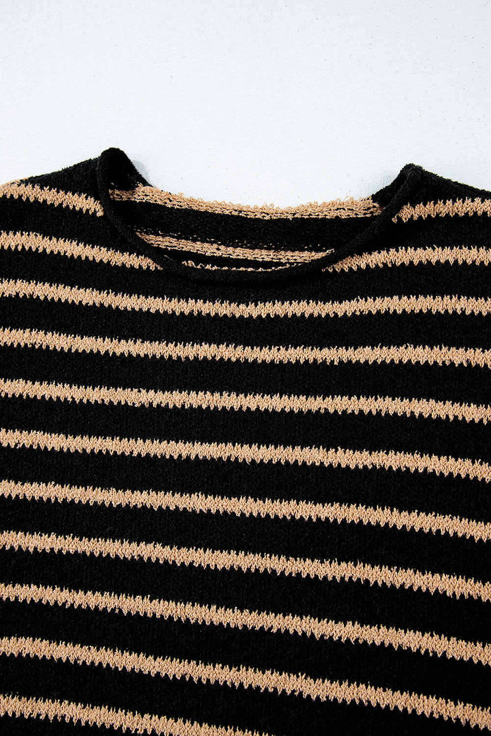 Trendy Black Striped Oversized Round Neck Sweater