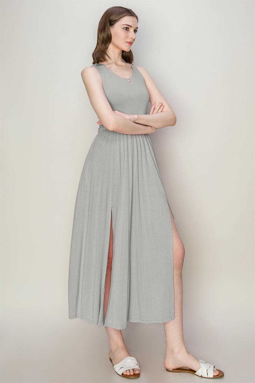 HYFVE Sleeveless Slit Midi Dress.