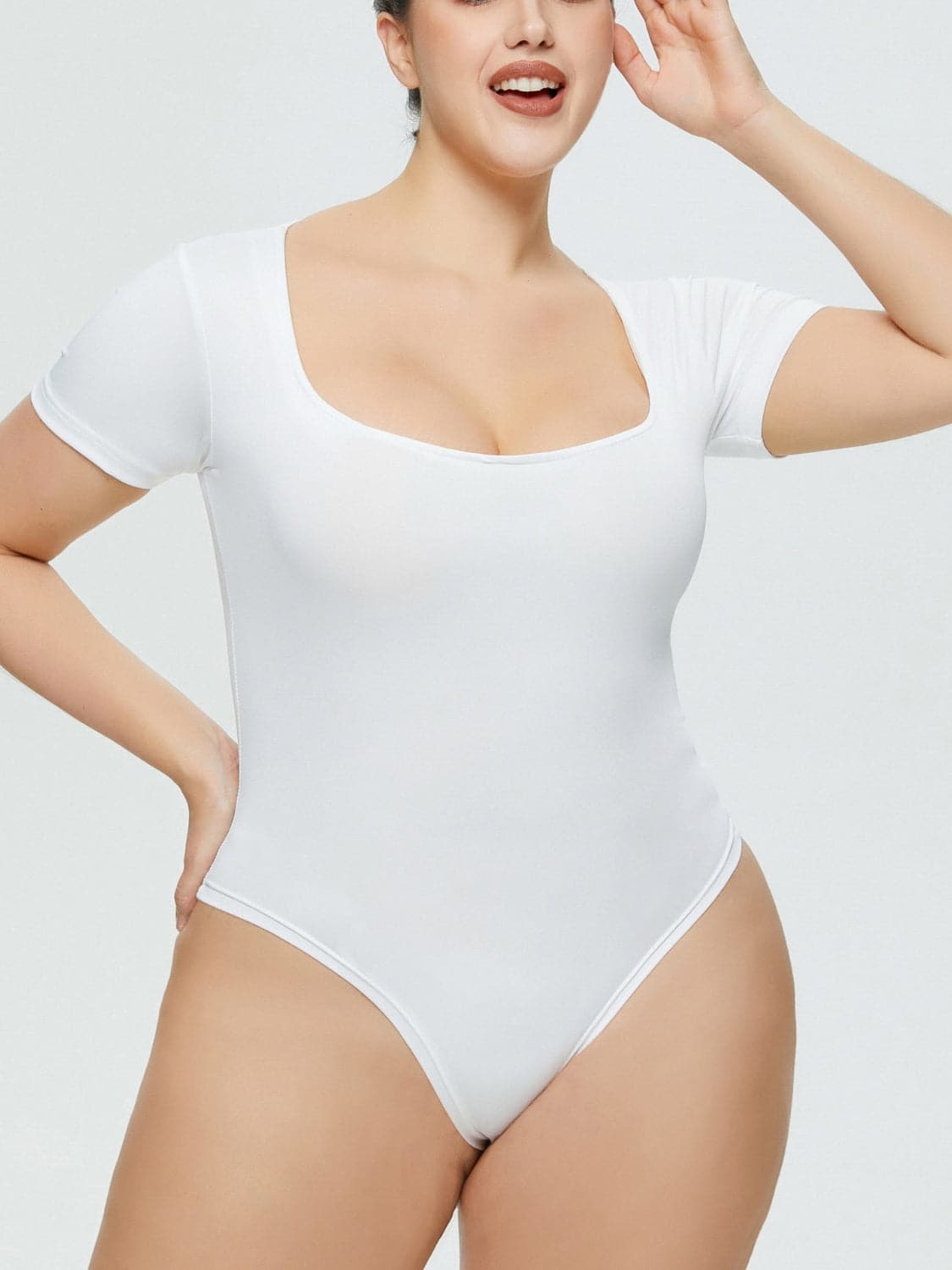 Full Size Square Neck Short Sleeve Bodysuit.