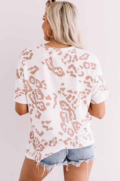 Chic white plus size leopard print v-neck top for effortless style