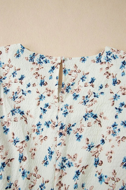 Floral Puff Short Sleeve Empire Waist Mini Dress