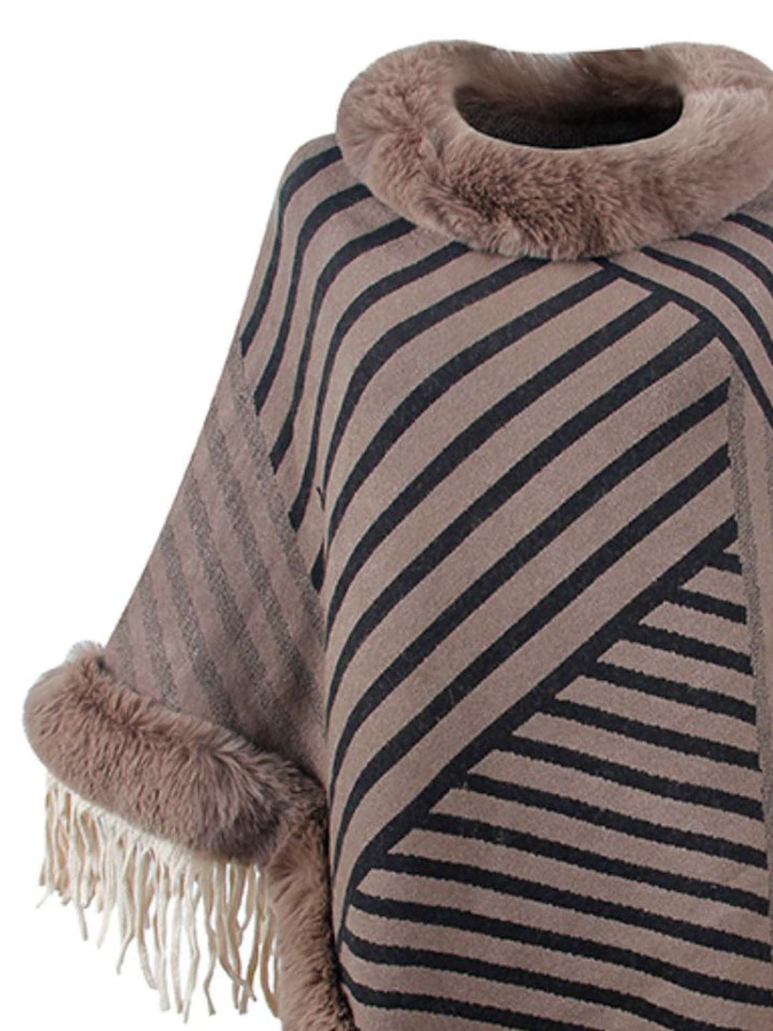 Striped Fringe Hem Poncho.