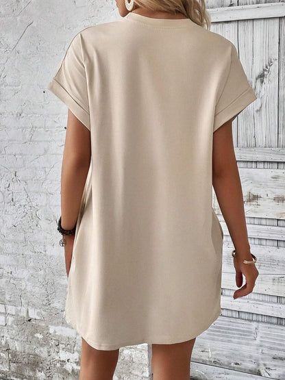 Round Neck Short Sleeve Mini Dress.