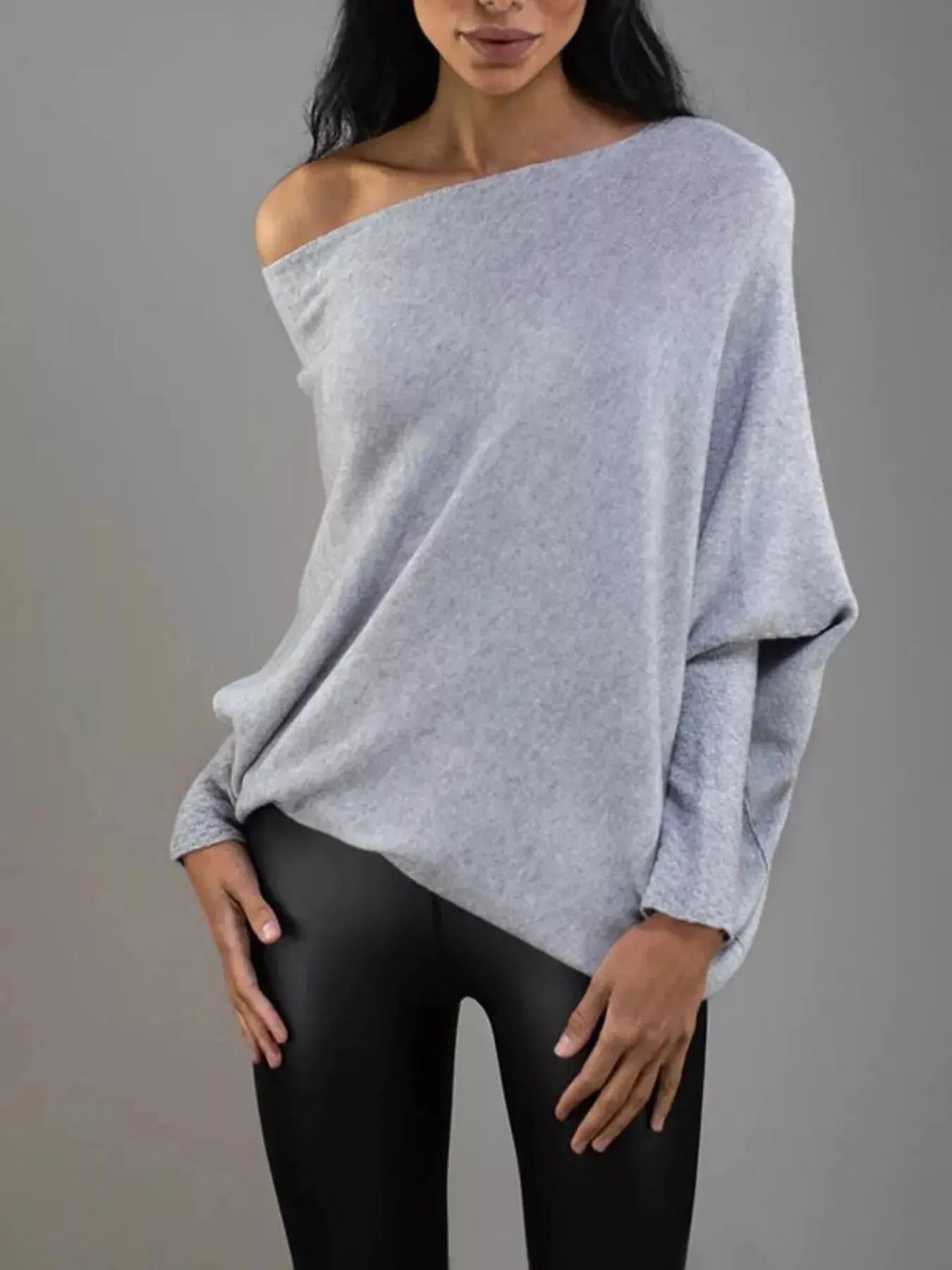 Boat Neck Long Sleeve Sweater Simply Love