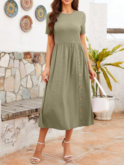 Round Neck Short Sleeve Midi Dress.