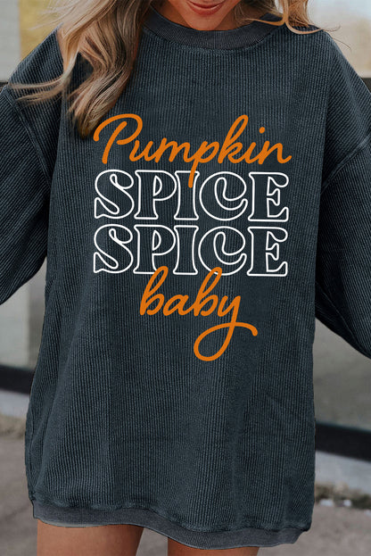 Cozy dark grey pumpkin spice baby sweatshirt for Halloween fun