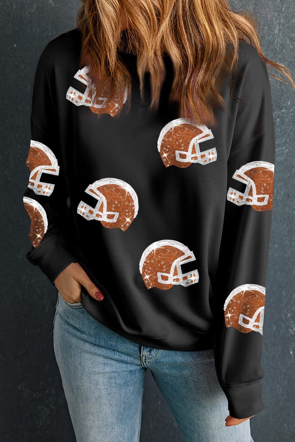 Sequin Round Neck Long Sleeve Sweatshirt.