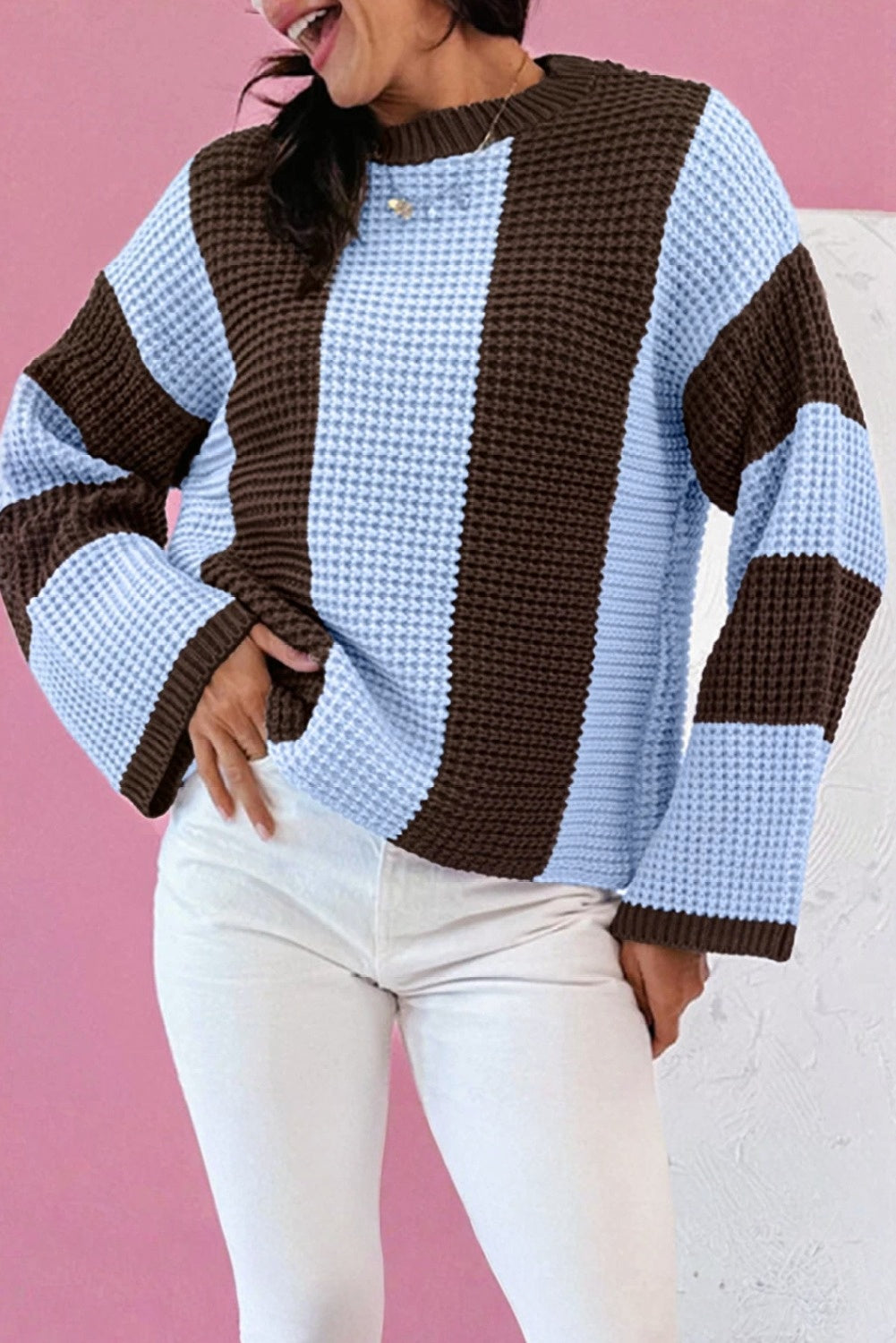 Myosotis Striped Color Block Thermal Textured Knit Drop Shoulder Sweater Dear-Lover Dropshipping