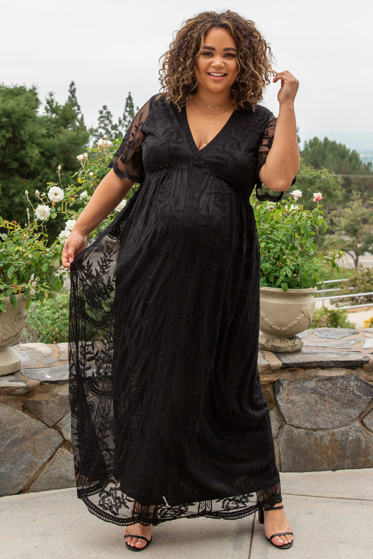 PinkBlush Black Lace Mesh Overlay Maternity Plus Size Maxi Dress PinkBlush