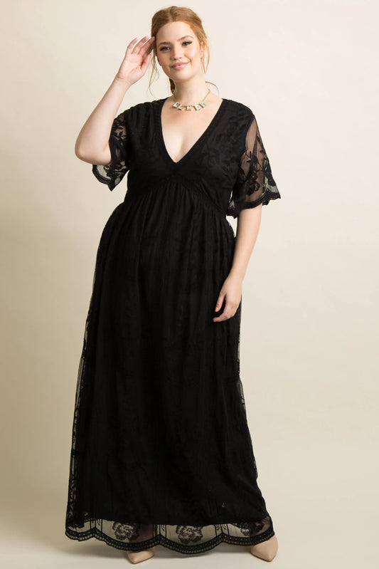 PinkBlush Plus Size Black Lace Mesh Overlay Maxi Dress PinkBlush