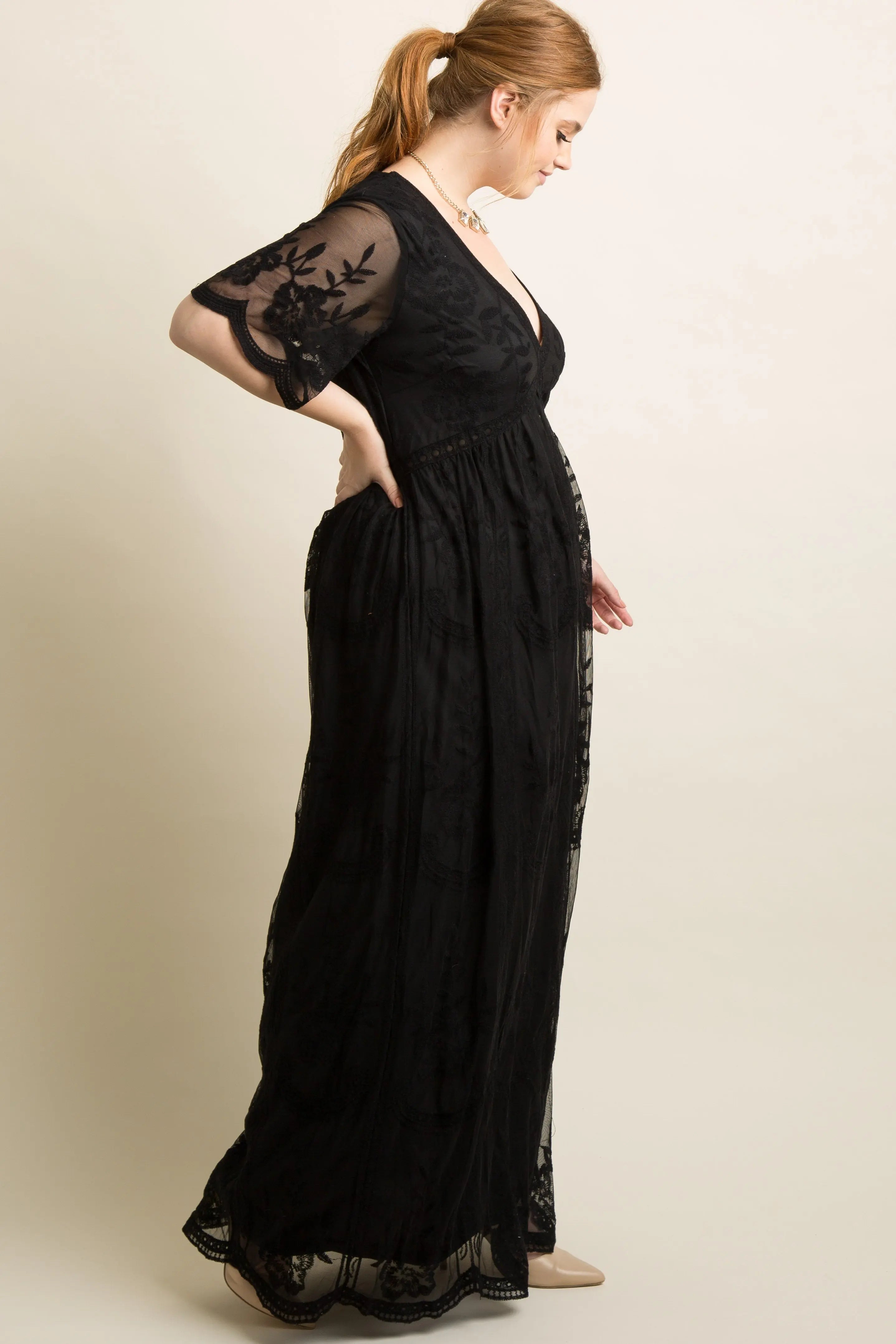 PinkBlush Plus Size Black Lace Mesh Overlay Maxi Dress PinkBlush