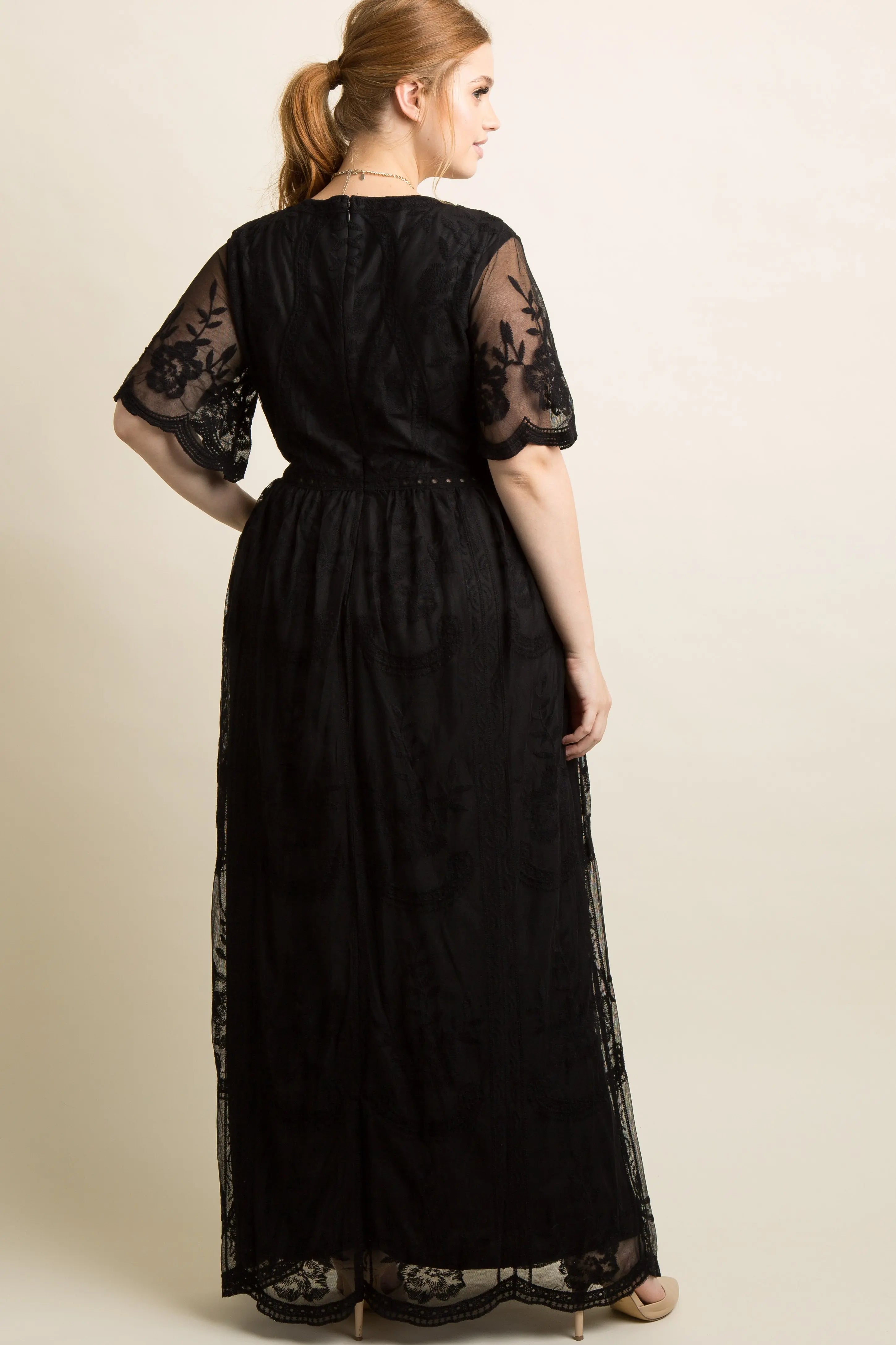 PinkBlush Plus Size Black Lace Mesh Overlay Maxi Dress PinkBlush
