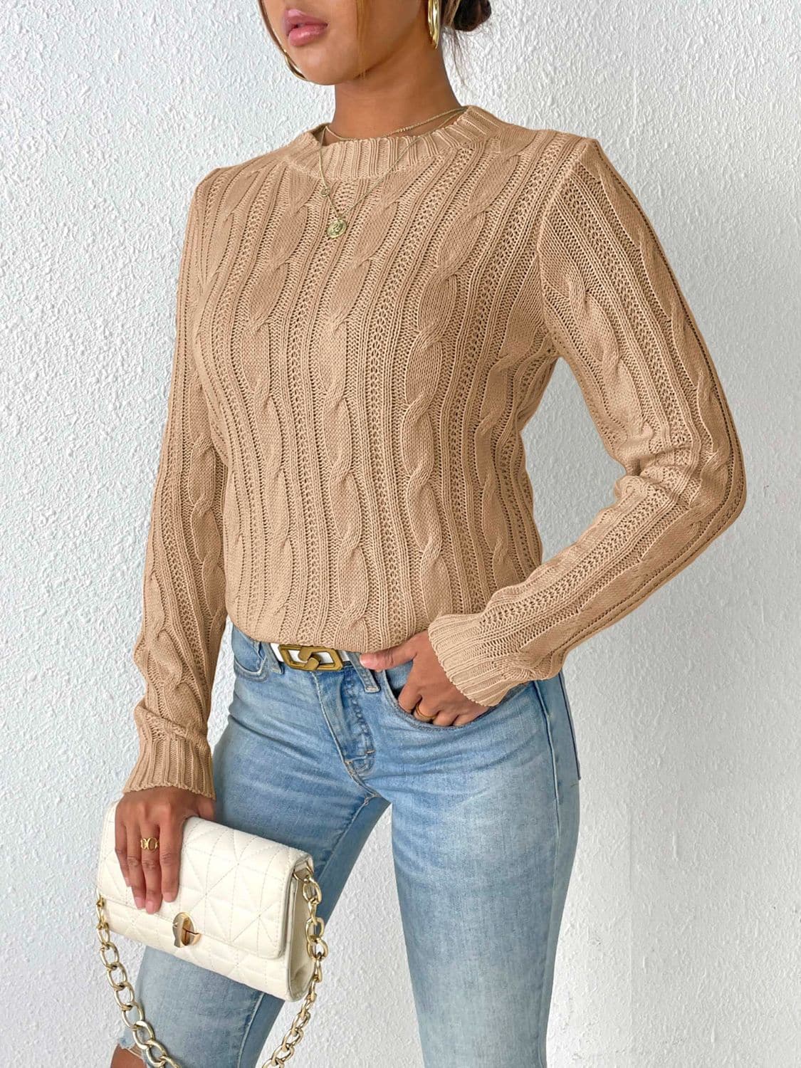 Cozy cable-knit sweater with round neckline