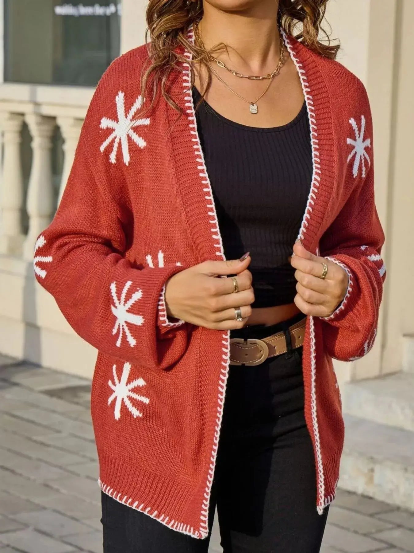 Flower Pattern Open Front Knit Cardigan Simply Love