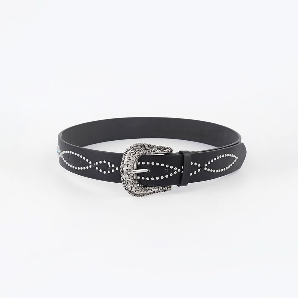 Sparkling rhinestone embellished PU leather belt