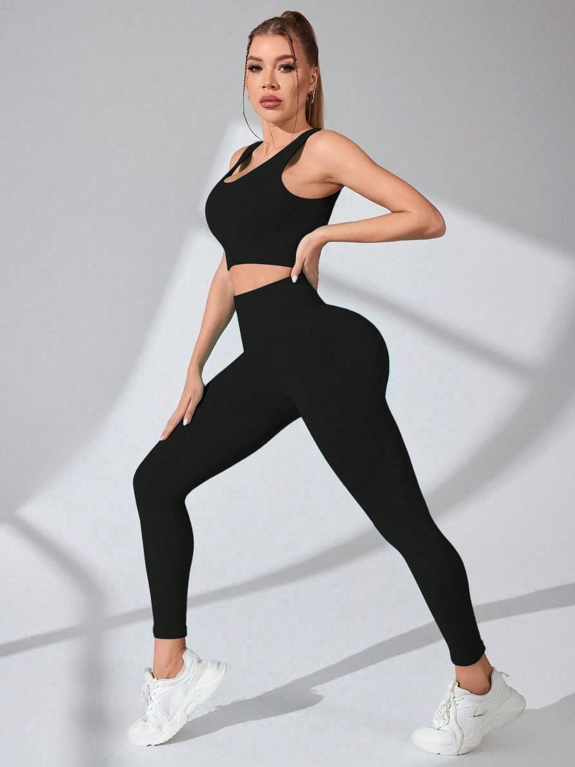 Scoop Neck Wide Strap Top and Pants Active Set.