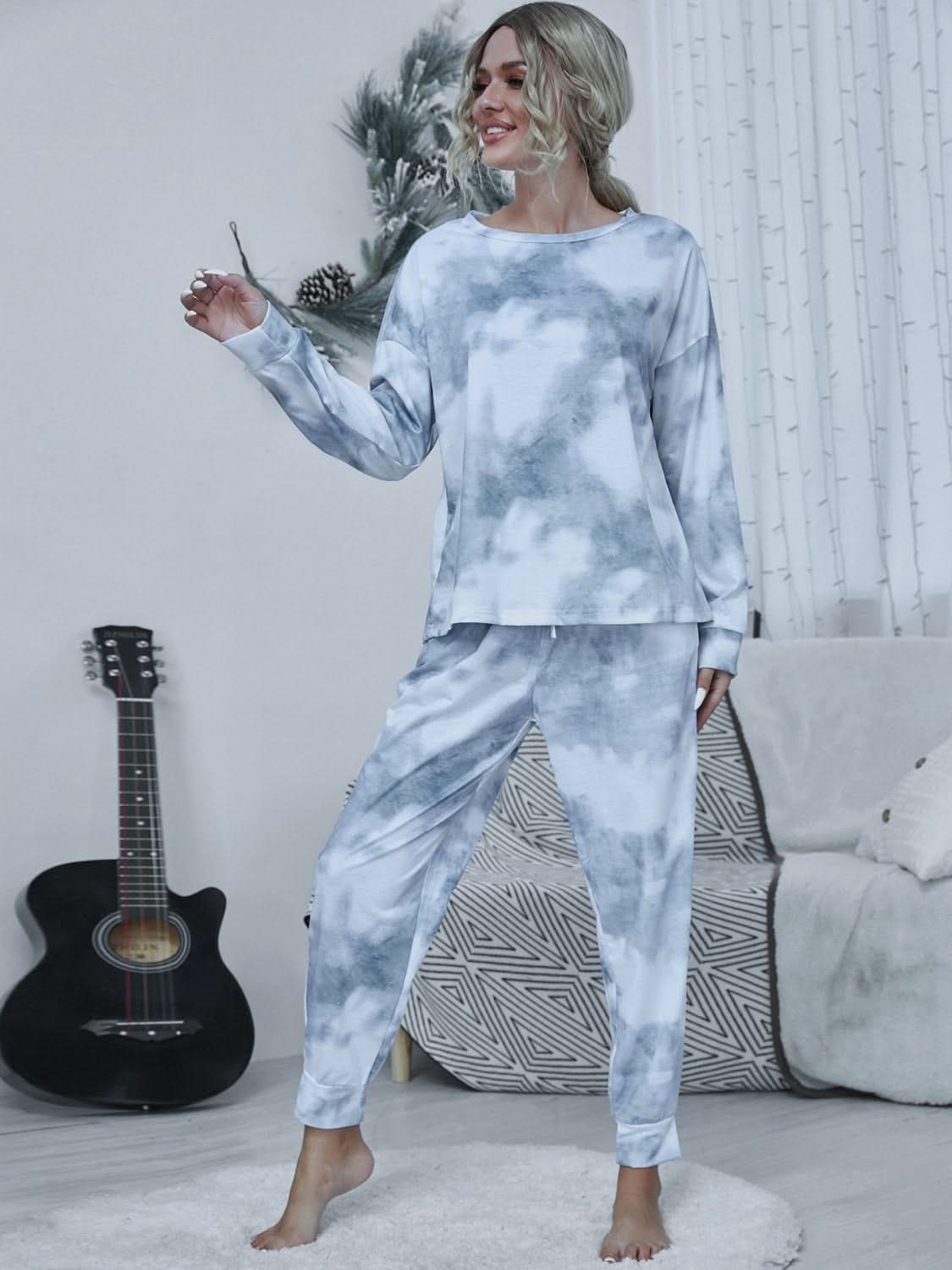 Vibrant Tie-Dye Lounge Set with Round Neck Top and Drawstring Pants