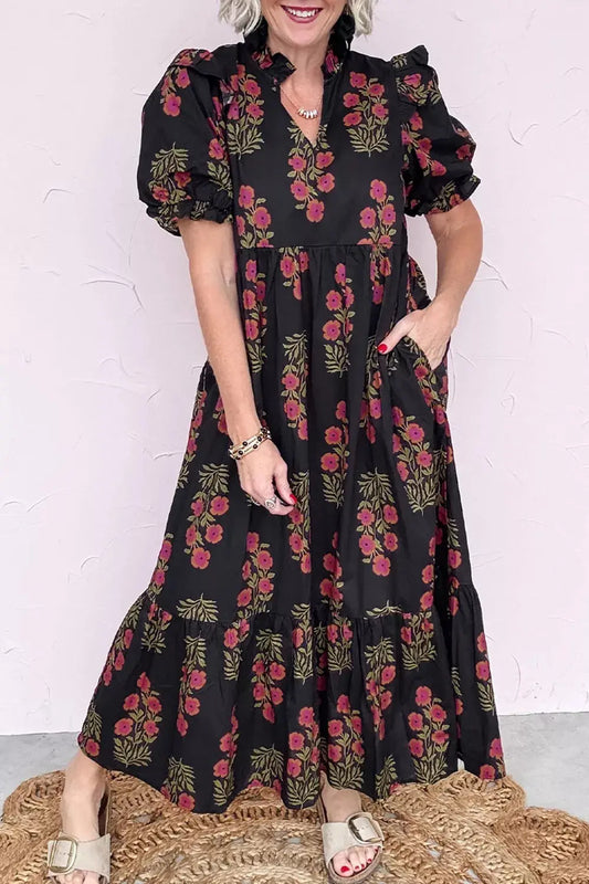 Floral Print Tiered Maxi Dress Simply Love