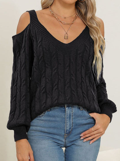 Cozy cable-knit v-neck pullover sweater