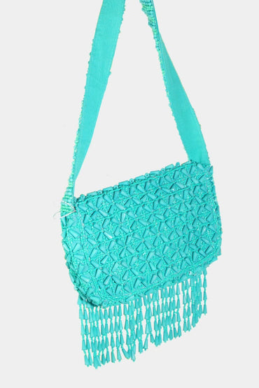 Beaded boho fringe rectangle shoulder bag