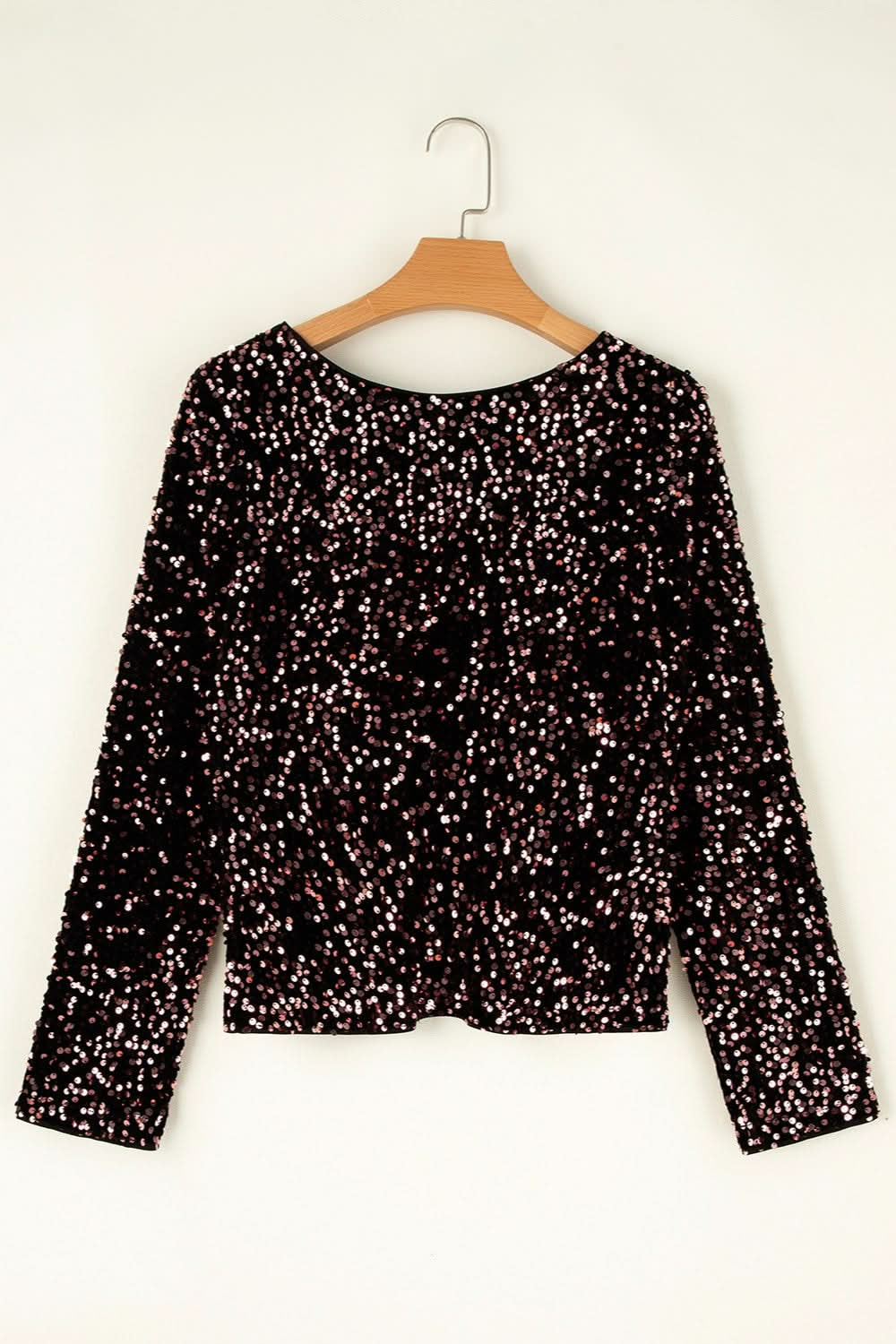 Sparkling Sequin Long Sleeve Blouse with Round Neck