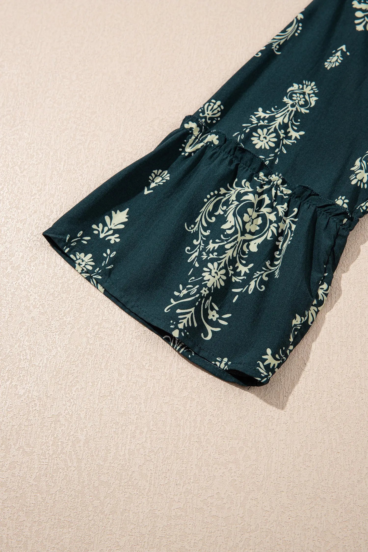 Blue Boho Floral Print Lettuce Trim Mini Dress With Three Quarter Sleeves Dear-Lover Dropshipping