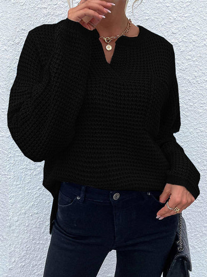 Notched Long Sleeve Sweater.