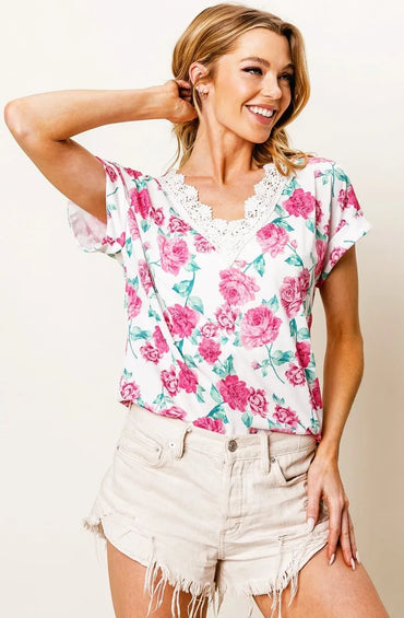 BiBi Rose Printed Poly Span with Crochet Lace Top - Love Salve 