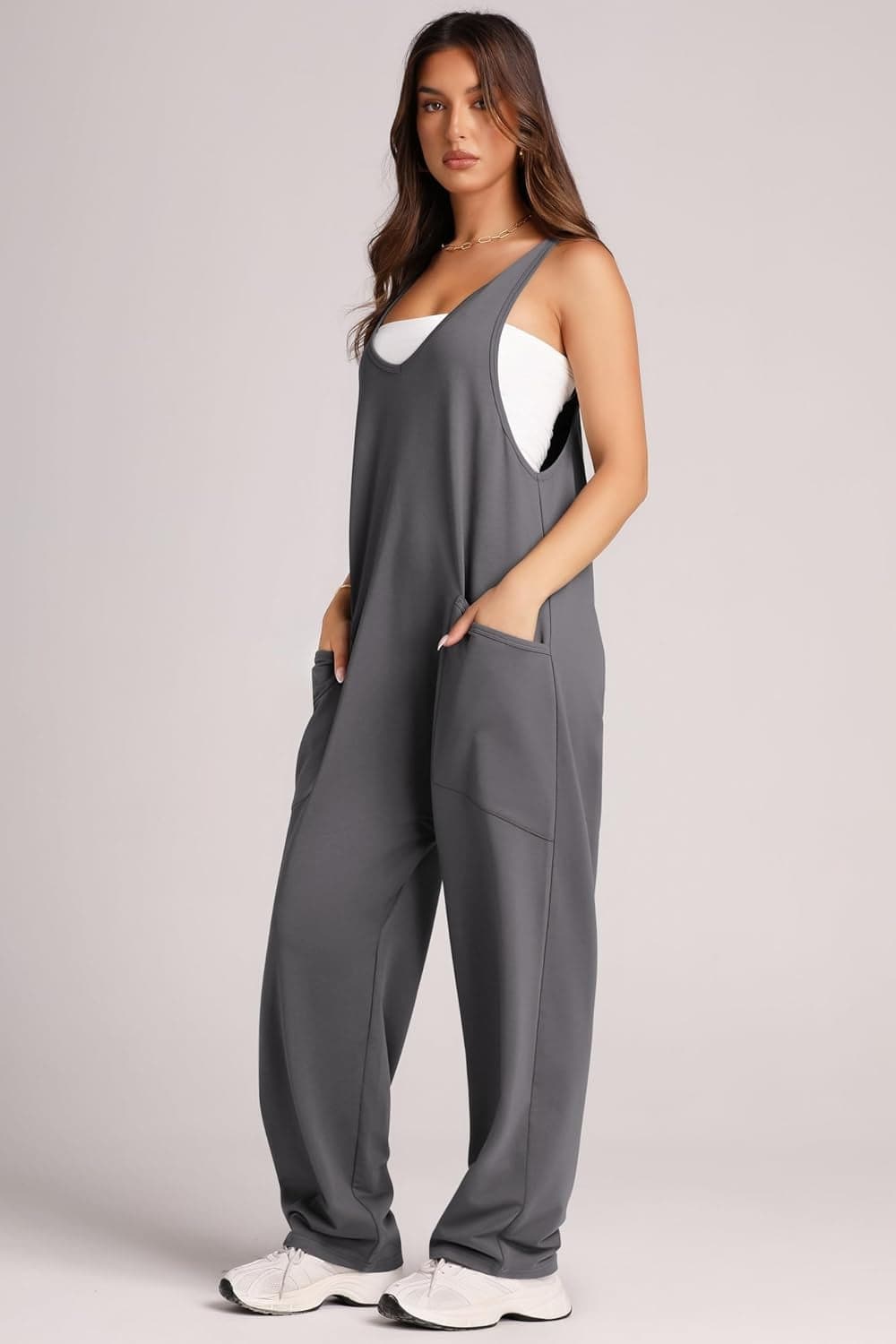 Wide Strap Jumpsuit with Pockets.