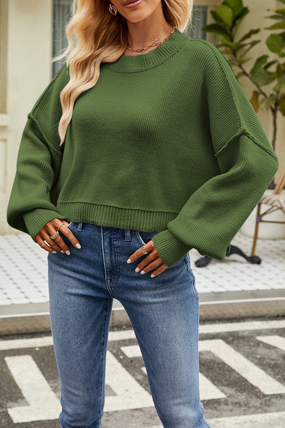 Round Neck Dropped Shoulder Sweater.