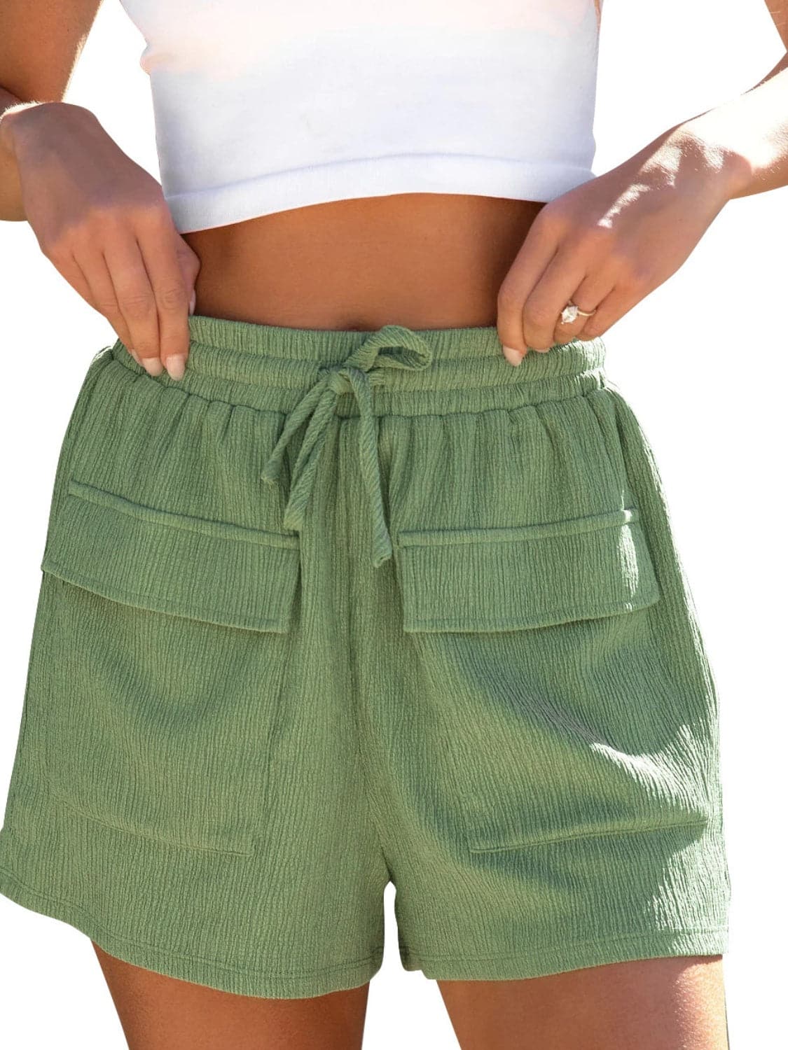 Drawstring High Waist Shorts with Pockets.