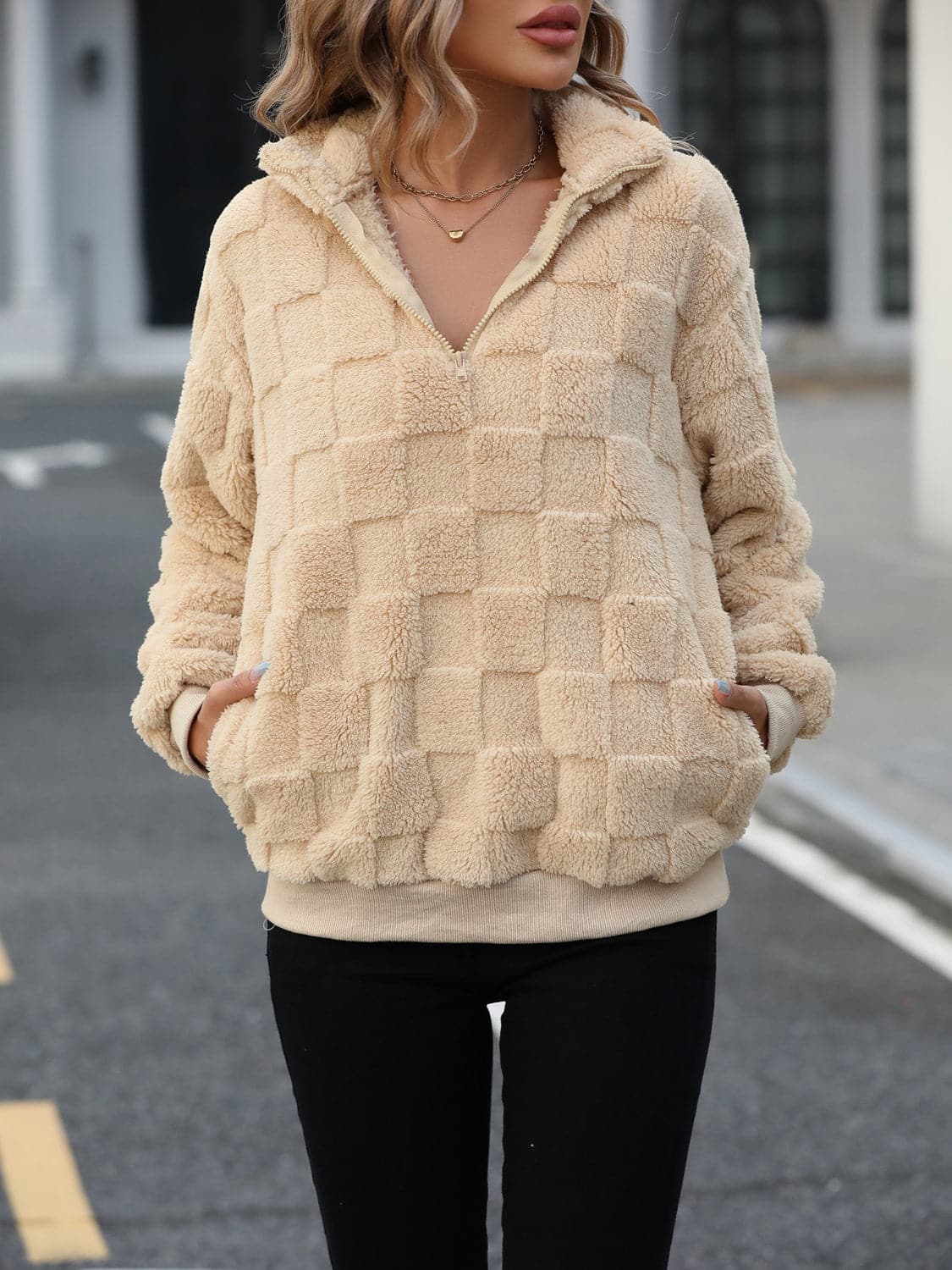 Cozy Fuzzy Quarter Zip Pullover Sweatshirt