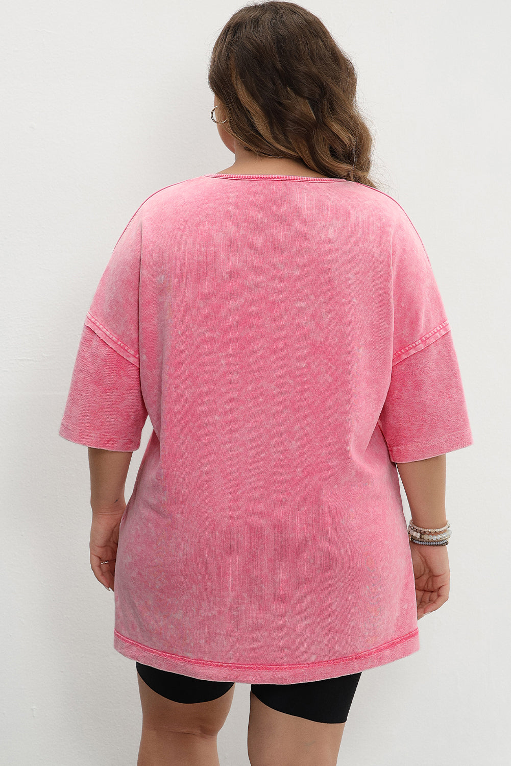 Chic strawberry pink mineral wash oversized patchwork tee