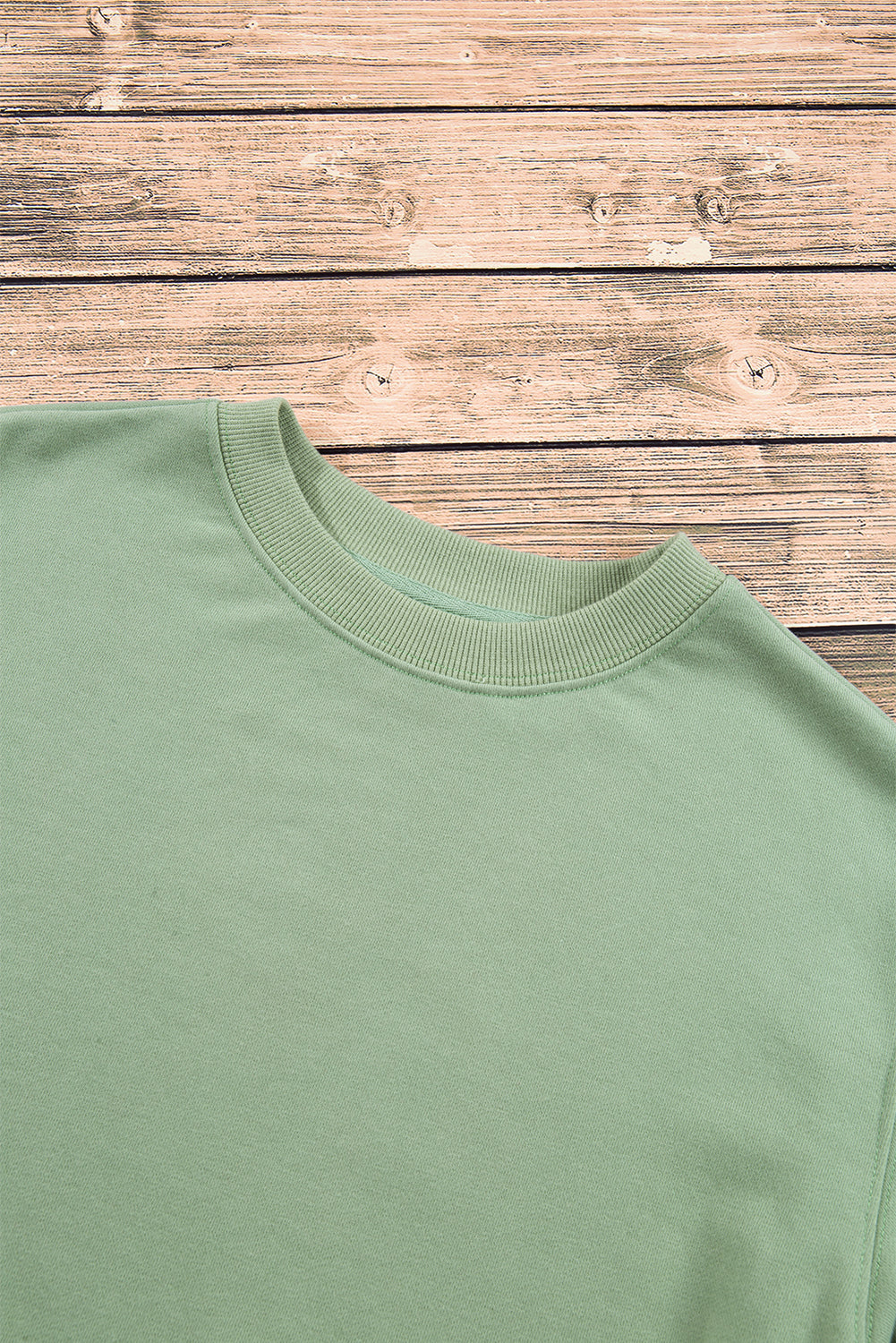 Smoke green casual drop shoulder crewneck pullover sweatshirt