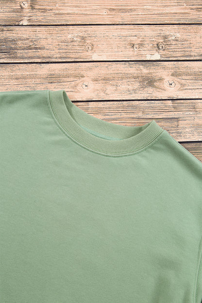 Smoke green casual drop shoulder crewneck pullover sweatshirt