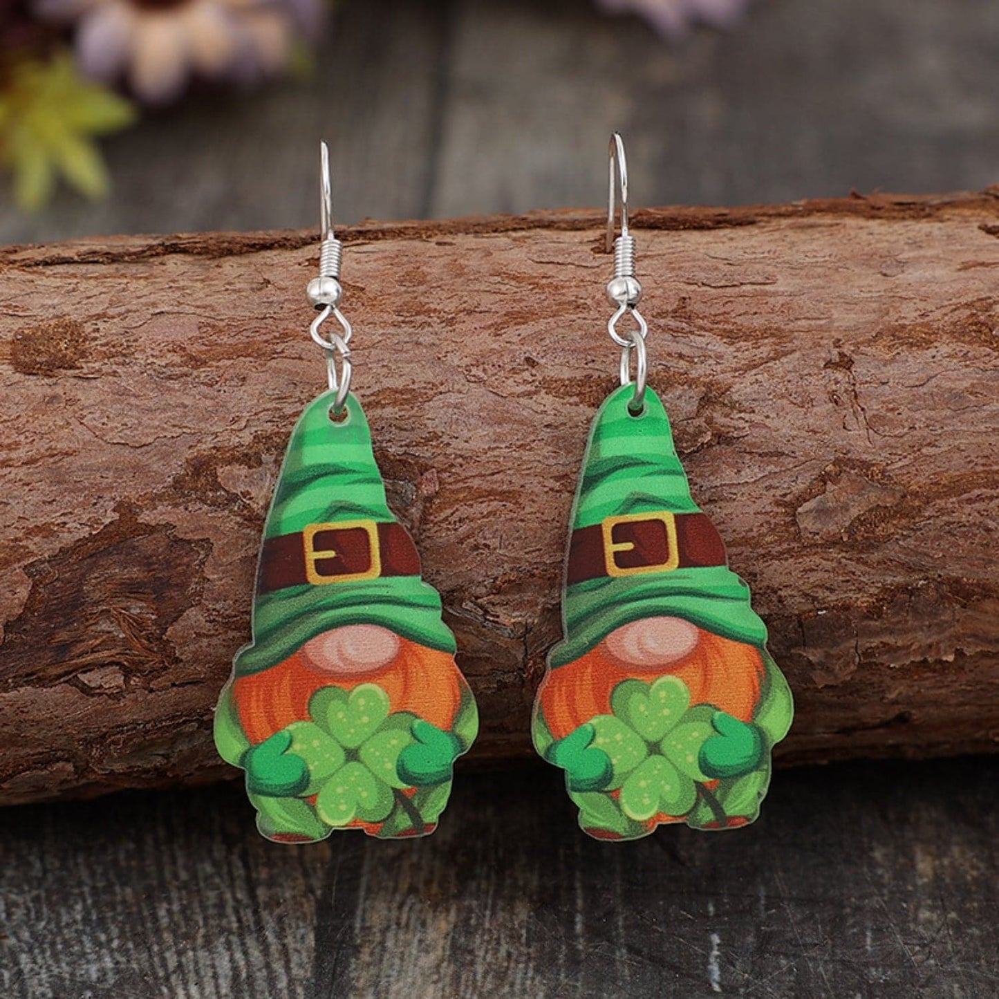 Wooden Alloy Dangle Earrings.