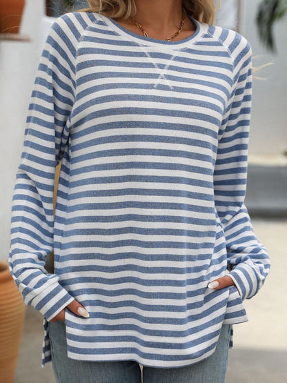 Striped Round Neck Long Sleeve T-Shirt.