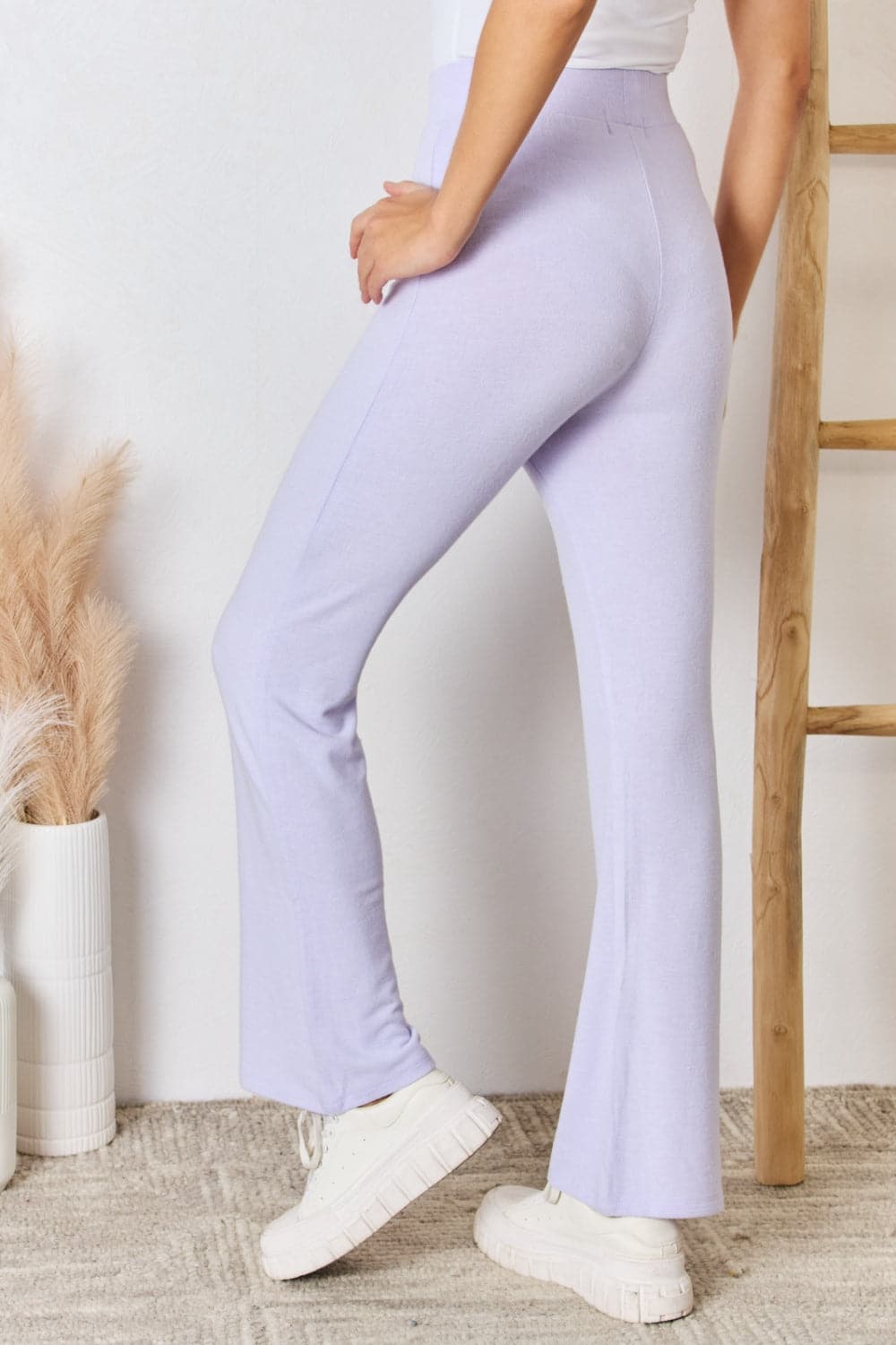 RISEN Full Size High Waist Ultra Soft Knit Flare Pants.