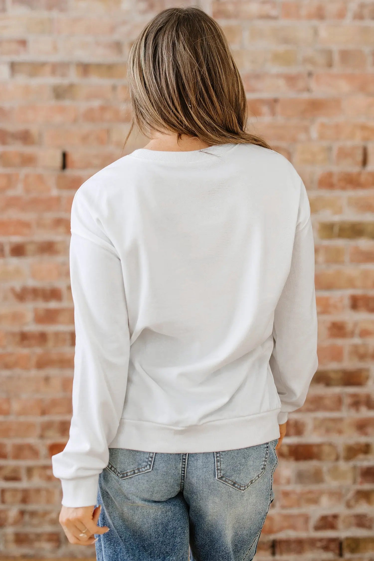 White Pearl Plaid Christmas Tree Patched Drop Shoulder Sweatshirt Dear-Lover Dropshipping