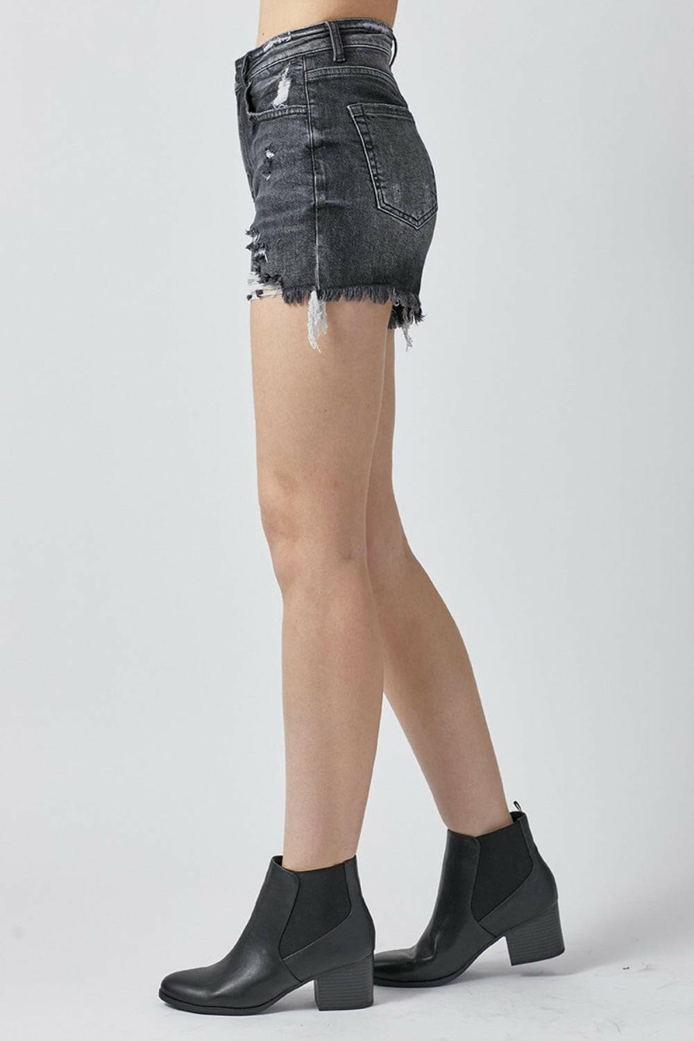 RISEN Full Size High Rise Distressed Denim Shorts.