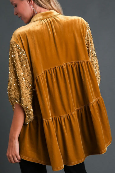 Sparkling Tiered Back Sequin Top with Half Sleeves