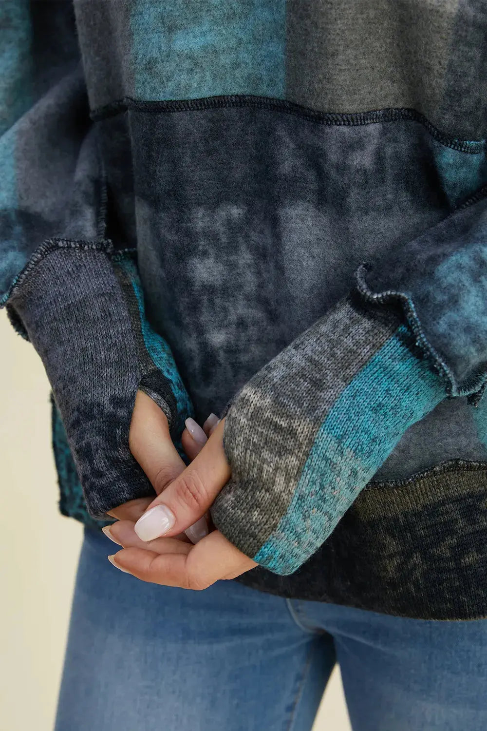 Double Take Full Size Plaid Dropped Shoulder Fleece Hoodie - Love Salve